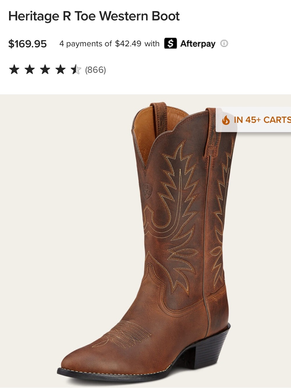 Ariat Heritage R Toe Western Boot Brown